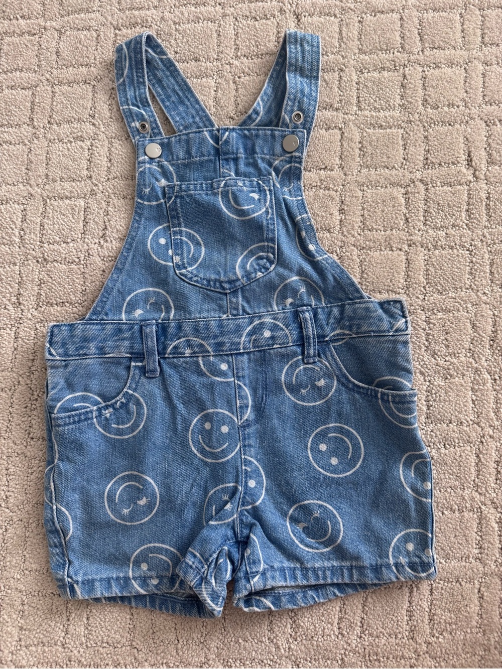 The Children's Place Blue Denim Smiley Face Short Overalls